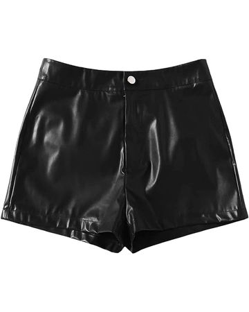 MakeMeChic Women's High Waist Faux Leather Shorts Sexy PU Leather Shorts Black D M at Amazon Women’s Clothing store