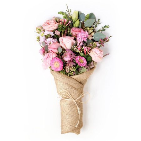 Pink Flowers in Wrapped in Burlap