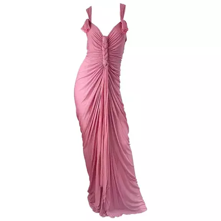 NWT Donna Karan Fall 2005 Pink Dusty Rose Mauve 30s Style Semi Sheer Gown Dress For Sale at 1stDibs