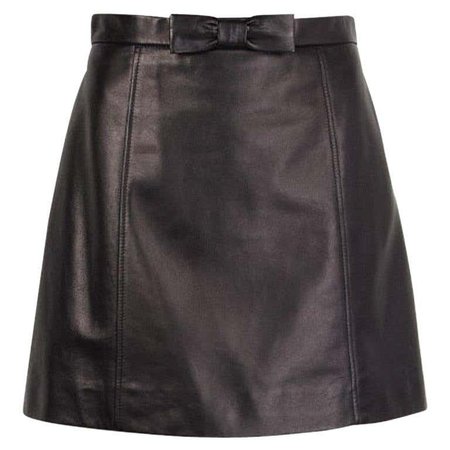 Miu Miu black leather bow detail Short Skirt M For Sale at 1stDibs