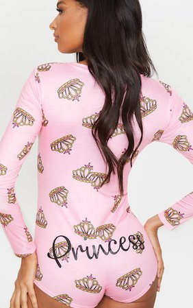 Pink Princess Printed Pj Romper | PrettyLittleThing USA