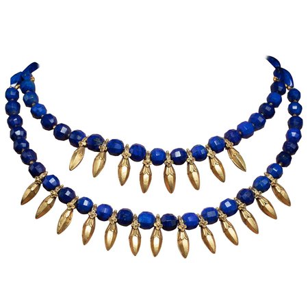 Peacock Blue Lapis, 22 Karat Gold Beaded Necklace by Deborah Lockhart Phillips For Sale at 1stDibs