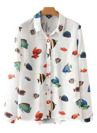 white fish pattern blouse