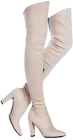 Amazon.com | Shoe'N Tale Women Stretch Suede Chunky Heel Thigh High Over The Knee Boots | Over-the-Knee