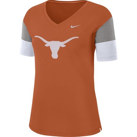 Texas Longhorns Nike Women's Breathe Team Sleeve Performance V-Neck T-Shirt - Texas Orange/Gray