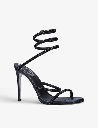 RENE CAOVILLA - Cleo crystal-embellished leather heeled sandals | Selfridges.com