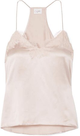 The Racer Lace-trimmed Silk-charmeuse Camisole - Beige