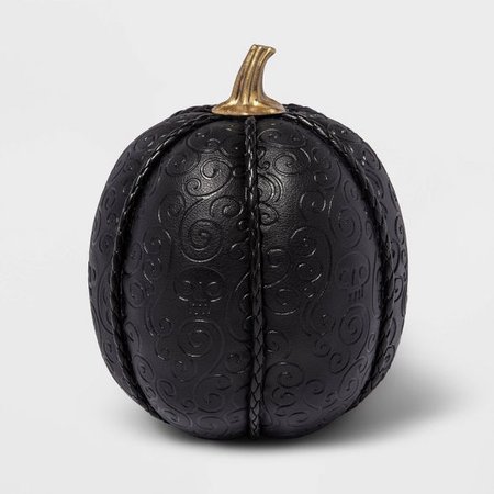 Medium Black Leather Skull Embossed Fabric Halloween Decorative Pumpkin - Hyde & EEK! Boutique™ : Target