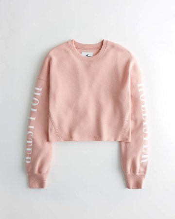 Light Pink Girls Crop Boyfriend Crewneck Sweatshirt | Girls New Arrivals | HollisterCo.com
