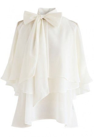 Flowy Ruffle Layered Cold-Shoulder Top in Cream - NEW ARRIVALS - Retro, Indie and Unique Fashion