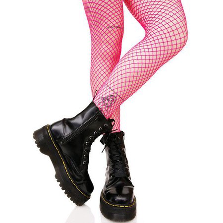 Pink fishnets + black boots