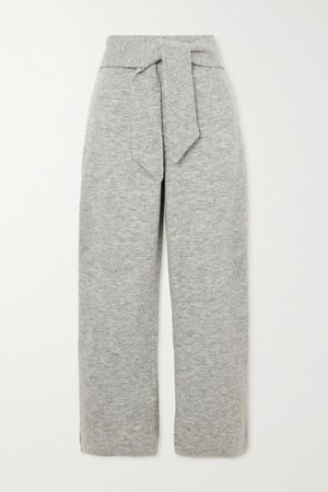 Nea Belted Ribbed Melange Knitted Pants - Gray