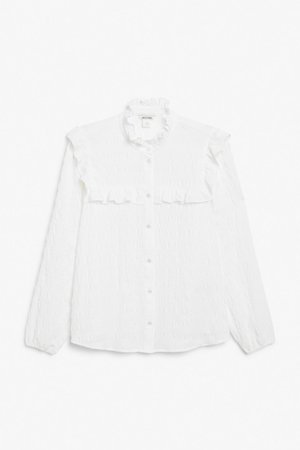 White textured frill blouse - White - Shirts & Blouses - Monki WW