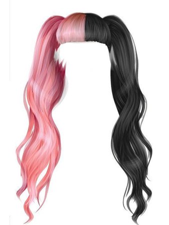 Half pink half black pigtails w bangs