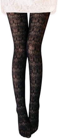 VERO MONTE 2 Pairs Womens Hollow Out Knit Tights (Grey + Black