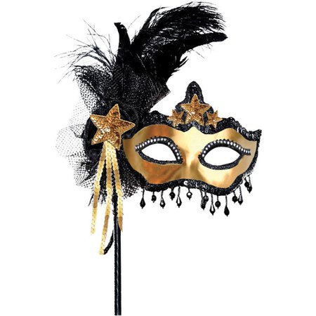 Black & Gold Venetian Masquerade Mask on a Stick 10in x 15in | Party City Canada