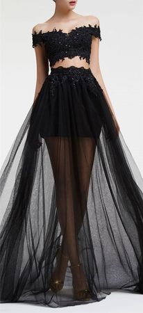 2016 Custom Charming Black Lace Beading Prom Dress ,Sexy Off The Shoulder Evening Dress,Sexy See Thr on Luulla