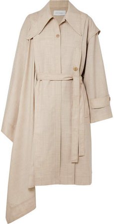 LOW CLASSIC - Unbalance Asymmetric Draped Wool-voile Trench Coat