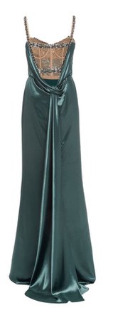 green silk gown dress