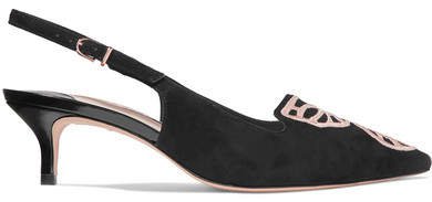 Bibi Butterfly Embroidered Suede Slingback Pumps - Black