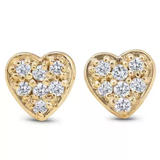 Pompeii3 14K Yellow Gold Diamond Pave Petite Heart Studs Dainty High Polished 5.7MM : Target