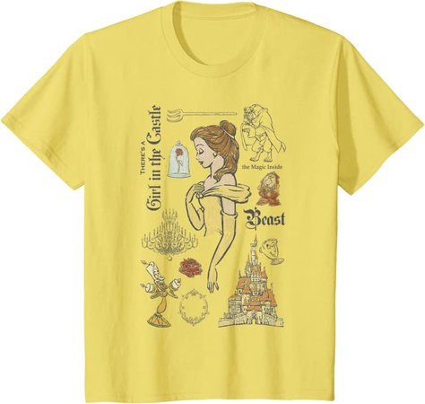 Amazon.com: Disney Beauty And The Beast Characters Sketched T-Shirt T-Shirt : Clothing, Shoes & Jewelry
