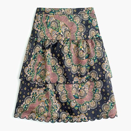Point Sur tiered scalloped-hem skirt in paisley satin-crepe : Women a-line | J.Crew