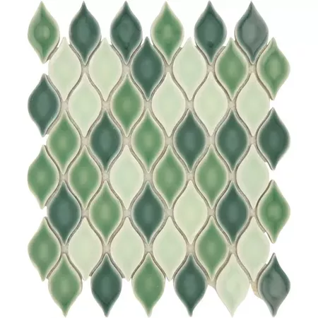 South Sea 1" x 2" Green Unique Shapes Glossy Porcelain Tile CLD499