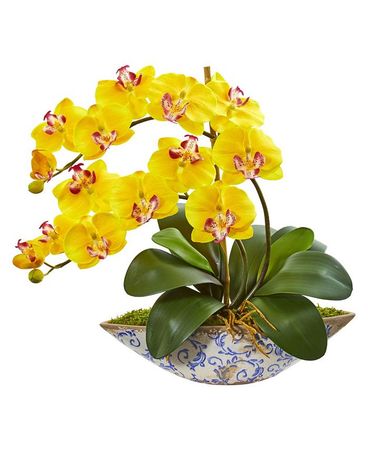 Nearly Natural Phalaenopsis Orchid Artificial Arrangement in Vase - Macy's