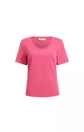 Buy Tuscany-Pnk Stretch Cotton Jersey Scoop-Neck Tee online - Etcetera