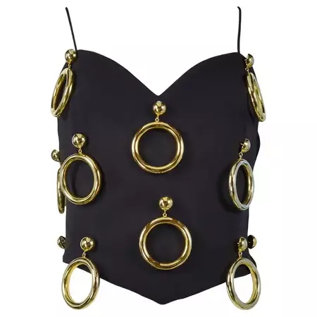Vintage Moschino Gold Earring Black Bustier For Sale at 1stDibs | black and gold bustier top, moschino zipper earrings, vintage moschino earrings