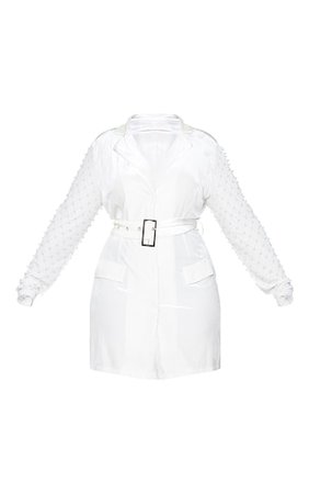 Plus White Velvet Beaded Sleeve Bodycon Dress | PrettyLittleThing USA