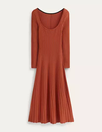 Scoop Neck Ribbed Dress - Rust | Boden US