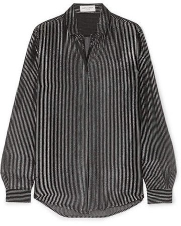 Striped Metallic Fil Coupé Silk-blend Chiffon Shirt - Black