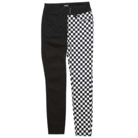 [undeadjoyf] half & half black and checkerboard skinny jeans