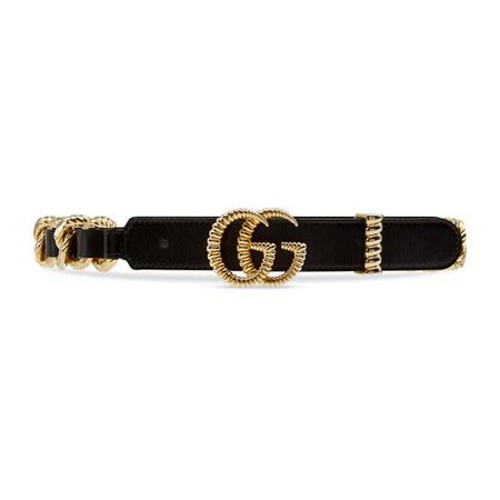 Leather belt with torchon Double G buckle in Black leather | Gucci Women's Belts
