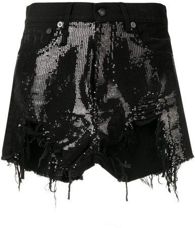 distressed denim shorts with sequins