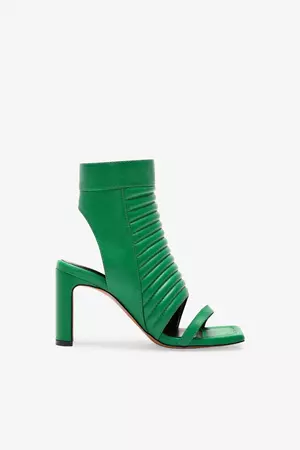 Kelly Green Leather Peep Toe Sandals - Tulla Heeled Sandals | Marcella