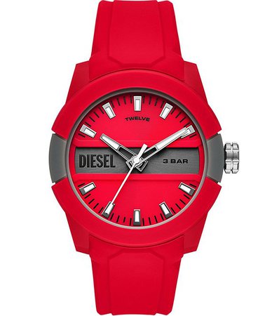 Diesel Double Up Three-Hand Red Silicone Watch