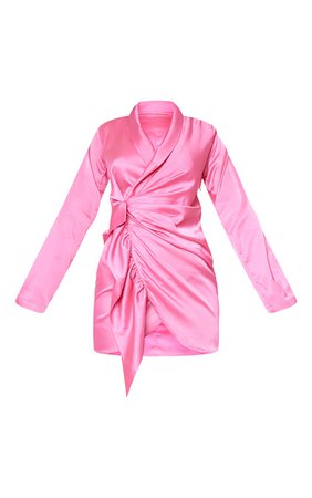 Pink Satin Plunge Drape Detail Blazer Dress | PrettyLittleThing USA