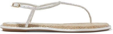 Diana Crystal-embellished Metallic Leather Sandals - White