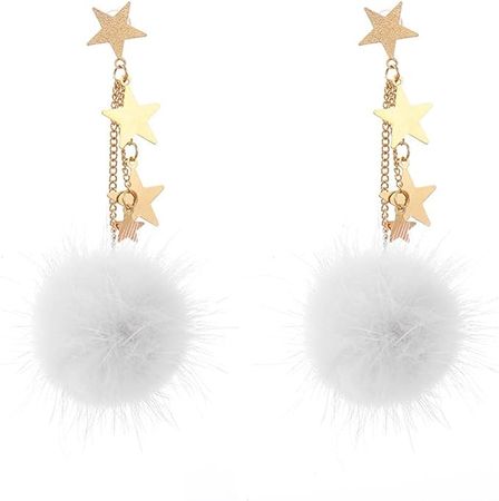 Amazon.com: Winter Jewelry Lightweight Pom Pom Star Drop Earrings Cute Faux Fur Tassel Fluffy Ball Butterfly Dangling Earrings Christmas Valentines's Gifts-star white: Clothing, Shoes & Jewelry