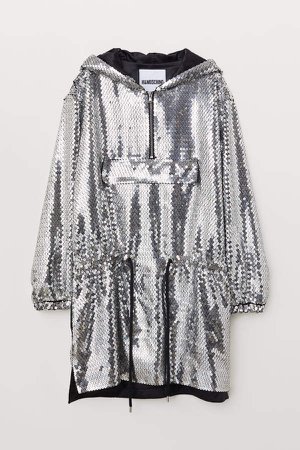 Sequined Hooded Dress - Gray