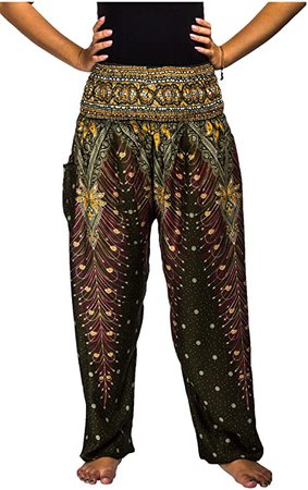 Amazon.com: LOFBAZ Harem Pants for Women Yoga Boho Hippie Clothing Womens Palazzo Bohemian Pajama Beach Indian Gypsy Genie Clothes Peacock 1 Burgundy S: Clothing