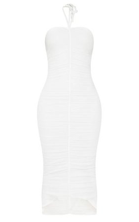 White Mesh Ruched Halterneck Midaxi Dress | PrettyLittleThing