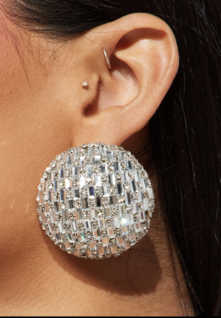 silver disco ball earring