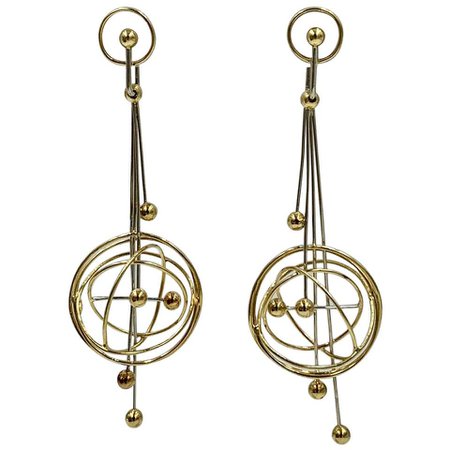 Modernist 18 Karat Gold Dangle Drop Earrings Sputnik Retro