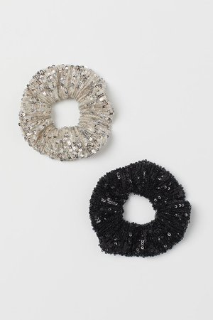 2-pack Scrunchies - offwhite light grey black - Ladies | H&M US