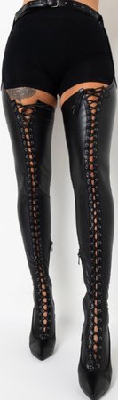 black thigh high lace up boots