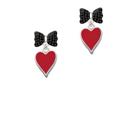 Silver Card Suit Bow Earrings (Heart)